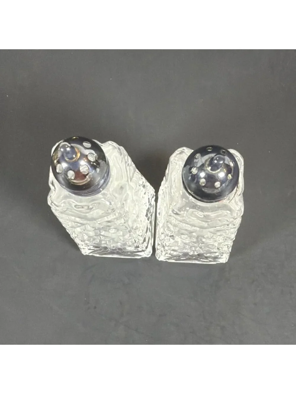 VTG 50s Crystal Salt Pepper Shakers Heavy Cut Glass Diamond Pattern AS IS Parts - Picture 8 of 14